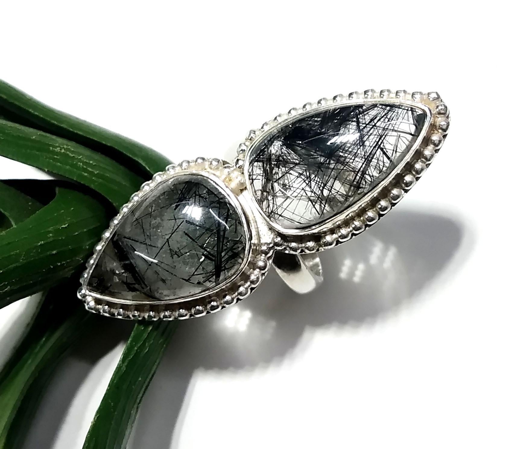 Black Rutile Cabochon Rings, 925 Starling Silver Jewelry, Natural Gemstone Black Rutile Ring, Beautiful Stylish Ring, For Girls/Women Ring